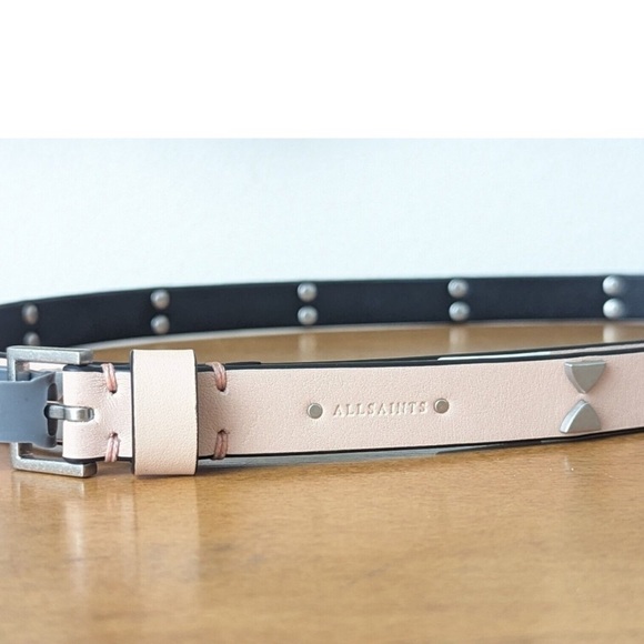 New w/Tags ALLSAINTS light pink leather belt with triangle stud accents size XL - Picture 1 of 10